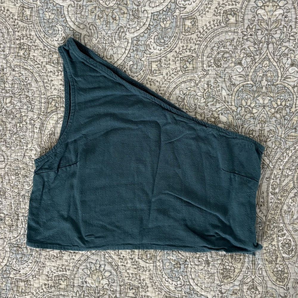 Kendall & Kylie one shoulder dark turquoise crop top